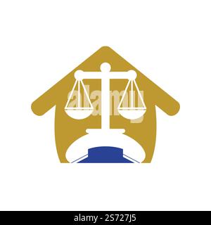 Design-Vorlage für das Vektor-Logo von Law Call. Mobilteil und Balance mit Home-Symbol-Design. Stock Vektor