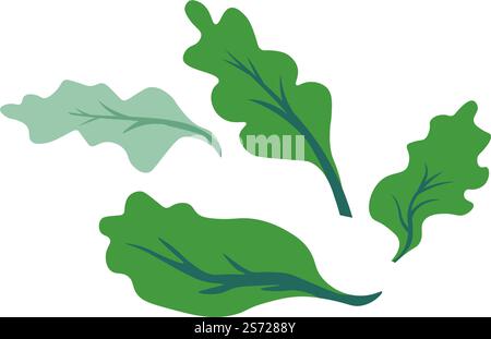 Grünes Laub von Waldbäumen oder Sträuchern, die durch Wind wirbeln und fliegen. Sommer- und Frühjahrsanierung und Blüte, Naturkomposition oder Dekorationen. ECO und Bio. Vektor in abgewickelter Form. Wirbelnde Bäume oder Sträucher, grünes Laub Stock Vektor