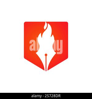 Design-Konzept des Fire Pen Vector Logos. Logo-Symbol für Hot-Writer-Vektor. Stock Vektor
