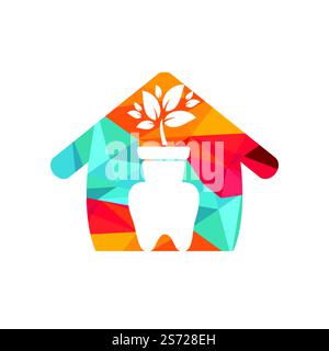Dentalgarten Haus Vektor-Logo-Design-Vorlage. Zahnärztliches Logo-Konzept. Stock Vektor