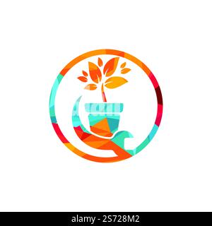 Logo-Konzept „Garden fix Vector“. Logo-Symbol für Blumentopf und Schraubenschlüssel. Stock Vektor