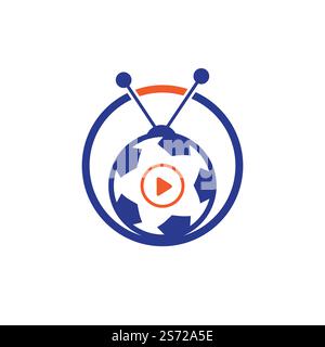 Design-Vorlage für das Vektor-Logo des Fußballfernsehers. Fußball-tv-Symbol-Logo. Stock Vektor