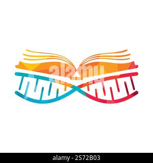 DNA-Buch-Vektor-Logo-Design. Logovorlage für genetische Buchvektoren. Stock Vektor