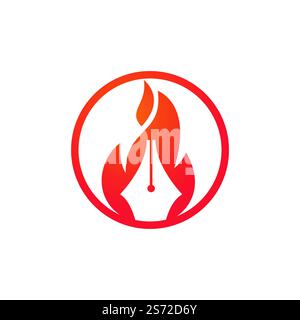 Design-Konzept des Fire Pen Vector Logos. Logo-Symbol für Hot-Writer-Vektor. Stock Vektor