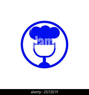 Podcast-Design-Vorlage für das Vektorlogo des Küchenchefs. Logo des singenden Küchenchefs. Stock Vektor
