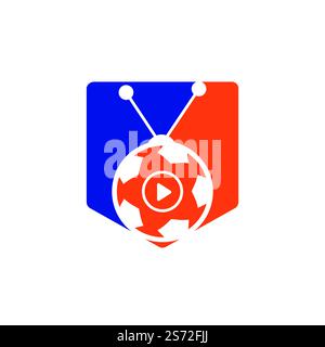 Design-Vorlage für das Vektor-Logo des Fußballfernsehers. Fußball-tv-Symbol-Logo. Stock Vektor