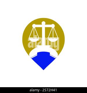 Design-Vorlage für das Vektor-Logo von Law Call. Mobilteil und Balance mit dem Design mit Pin Point-Symbolen. Stock Vektor