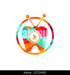 Dental-tv-Vektor-Logo-Design-Vorlage. Zahn- und TV-Ikone. Stock Vektor