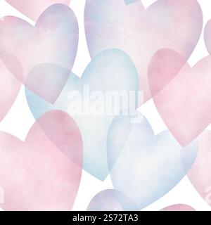 Transparentes Herzmuster. Aquarellabbildung in weichen Farben isoliert auf weiß. Clip-Art für Hintergrund, Tapeten oder Stoff Stockfoto