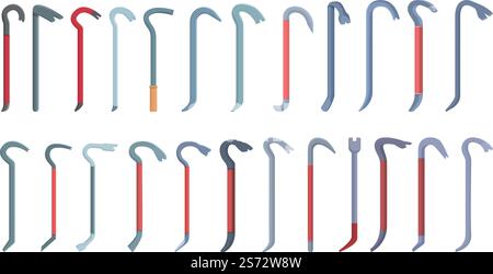 Brecheisen-Symbole setzen Cartoon-Vektor. Einbrecher brechen. Zimmermannbau. Brecheisen-Symbole setzen Cartoon-Vektor. Einbrecher brechen Stock Vektor