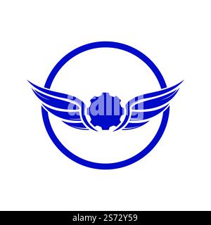 Vektorlogo mit Flügeln. Zahnrad mit Flügeln und Ikone. Stock Vektor