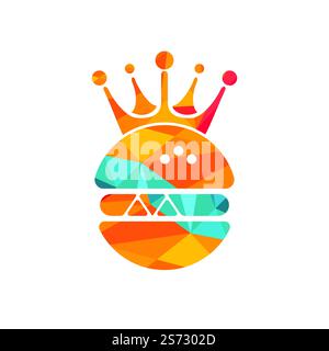 Burger King Vektor-Logo-Design. Burger mit Crown Icon-Logo. Stock Vektor