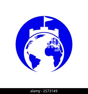 „Castle Globe“-Vektorlogo. Einzigartige Designvorlage für das Logo „Festung und Globe“. Stock Vektor