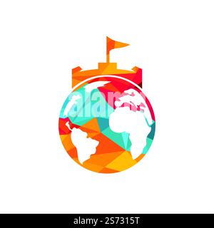 „Castle Globe“-Vektorlogo. Einzigartige Designvorlage für das Logo „Festung und Globe“. Stock Vektor