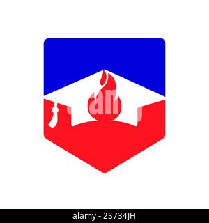 „Hot Education“-Vektor-Logo-Design. Kombinationslogo für Graduierungskappe und Taschenlampe. Stock Vektor