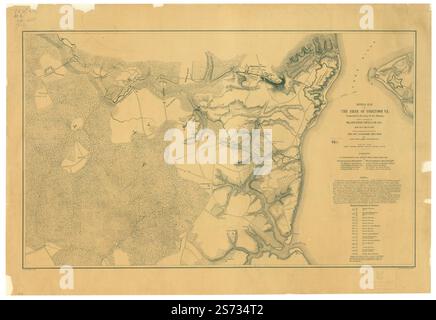 Offizieller Plan zur Belagerung von Yorktown, Virginia: Durchgeführt von der Armee der Potomac unter dem Kommando von Generalmajor George B. McClellan, USA, 5. April bis 3. Mai 1862 1862 von Abt Henry L., Gedney J. F., Krebs Charles G., USA. Armee. Ingenieurkorps. Stockfoto