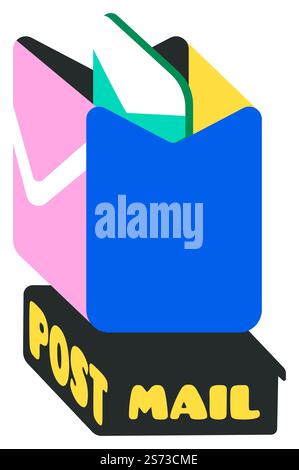 Briefe im Postfach, Post, Korrespondenz und Briefe. Nachrichten und Nachrichten, Versand von Dokumenten und Zustellung. Senden und Empfangen im Briefkasten. Abonnement und Service, Vektor im flachen Stil. Post, Empfang von Korrespondenz und Briefen Stock Vektor