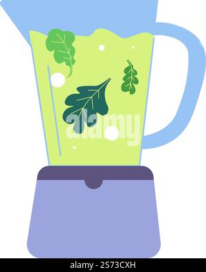 Gesunde Ernährung und Ernährung, vegane und vegetarische Menüs, Hausmannskost und Zubereitung von Gerichten aus Gemüse und Salatblättern. Frühstück oder Abendessen, köstliches erfrischendes Getränk. Vektor in abgewickelter Form. Gesunder Smoothie, vegetarisches Rezept im Mixer Stock Vektor