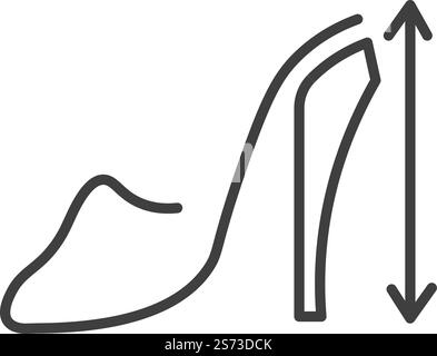 Schuhe auf Absätzen Maßtabelle für Länge, Abmessungen und Größe für Kunden in Geschäften oder Geschäften. Accessoires und Kleidung auf dem Markt. Isolierte Ikone, minimalistisches Line Art Label. Vektor in abgewickelter Form. Abmessungen und Maße von Schuhen auf Absätzen Stock Vektor