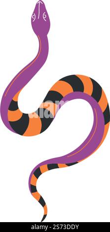 Wildtiere und Wildnis Tiere und Reptilien, isolierte giftige oder giftige Schlangen. Schlange mit buntem Hautmuster, Klapperschlange oder exotischer Kobra. Gruselige Amphibien. Vektor in abgewickelter Form. Giftige Schlange, Schlange, Wildtiere Vektor Stock Vektor