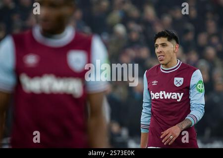 London, Großbritannien. Januar 2025. London, England, 18. Januar 2025: Edson Alvarez (19 West Ham) während des Premier League-Spiels zwischen West Ham und Crystal Palace im London Stadium. (Pedro Porru/SPP) Credit: SPP Sport Press Photo. /Alamy Live News Stockfoto