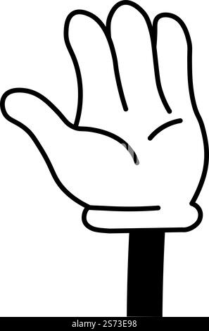 Begrüßungsaktion mit Stopp, isolierter Handgeste mit geöffneter Handfläche und Fingern nach oben. Nonverbale Kommunikation und Symbole, Zeichen. Minimalistischer, einfacher Cartoon-Charakter. Vektor in abgewickelter Form. Handgeste, Begrüßung geöffneter Handsymbole Vektor Stock Vektor