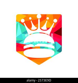 Burger King Vektor-Logo-Design. Burger mit Crown Icon-Logo. Stock Vektor