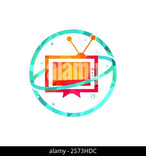 Planet TV Vector Logo-Design. Medien und Unterhaltung, TV-Logo-Konzept. Stock Vektor