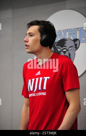 Newark, USA. Januar 2025. Borys Endle von NJIT während ihres Treffens mit Seton Hall in Newark, NJ, am Freitag, den 17. Januar. Die NJIT fiel in die Seton Hall 71-170. (Foto: Jess Stiles/SIPA USA) Credit: SIPA USA/Alamy Live News Stockfoto