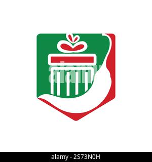 Design-Vorlage für „Spicy Gift Vector“-Logo. Rotes Chili-Logo mit Vektormuster. Stock Vektor