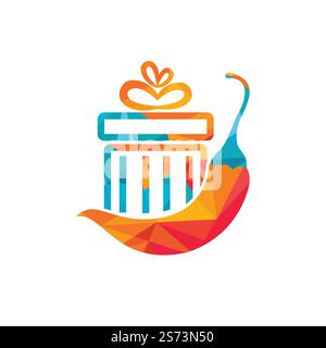 Design-Vorlage für „Spicy Gift Vector“-Logo. Rotes Chili-Logo mit Vektormuster. Stock Vektor