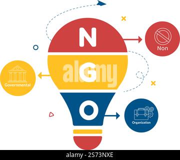 NGO oder nicht-Regierungsorganisation, um spezifische soziale und politische Bedürfnisse in Vorlage zu erfüllen Handgezeichnete Cartoon flache Illustration Stock Vektor