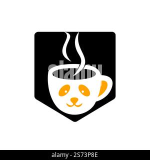 Designvorlage für Panda Coffee Vector Logo. Café-Bar oder Restaurant-Logo-Konzept. Stock Vektor