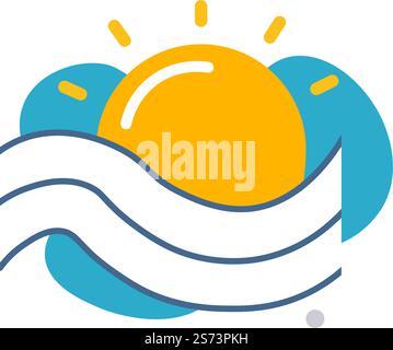Symbole für Wettervorhersage und Meteorologie oder Widgets mit Sonnenschein, Sonne und Wind. Wind- und Wärmesymbol, Temperaturanstieg, Piktogrammdesign für die Anwendung. Vektor in abgewickelter Form. Meteo-Symbol für Sonnenschein und sonniges Wetter Stock Vektor
