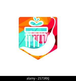 Design-Vorlage für „Spicy Gift Vector“-Logo. Rotes Chili-Logo mit Vektormuster. Stock Vektor