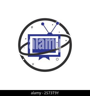 Planet TV Vector Logo-Design. Medien und Unterhaltung, TV-Logo-Konzept. Stock Vektor