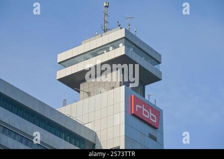 RBB, Hochhaus, Sendezentrum, Rundfunk Berlin Brandenburg, Masurenallee, Charlottenburg, Berlin, Deutschland *** RBB, Hochhaus, Sendezentrum, Rundfunk Berlin Brandenburg, Masurenallee, Charlottenburg, Berlin, Deutschland Stockfoto