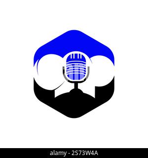 Podcast-Design-Vorlage für das Vektorlogo des Küchenchefs. Logo des singenden Küchenchefs. Stock Vektor