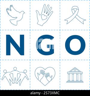 NGO oder nicht-Regierungsorganisation, um spezifische soziale und politische Bedürfnisse in Vorlage zu erfüllen Handgezeichnete Cartoon flache Illustration Stock Vektor