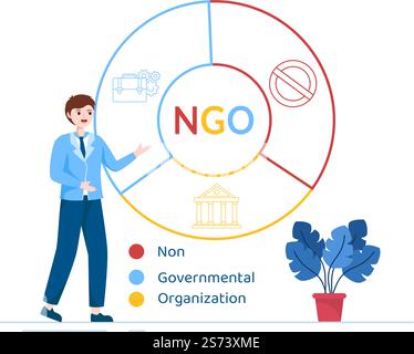 NGO oder nicht-Regierungsorganisation, um spezifische soziale und politische Bedürfnisse in Vorlage zu erfüllen Handgezeichnete Cartoon flache Illustration Stock Vektor