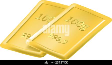 Edelmetall, Goldbarren mit Gewicht und Wert. Isolierter Stein, Reichtum und Reichtum, Geld und finanzielle Stabilität. Wirtschaftswachstum und Einsparungen bei Vermögenswerten. Vektor in flachem Stil, minimalistisches Symbol. Goldbarren, Reichtum und Reichtum, Edelmetall Stock Vektor
