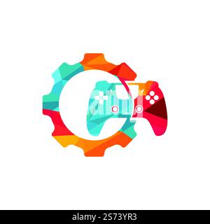 Gamepad Repair Vektor-Logo-Designvorlage. Ausrüstung mit Konsolensymbol und Vektorlogo. Stock Vektor