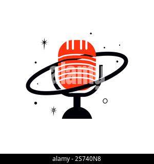 Podcast Planet Vector Logo Design. Logo für kreative Space-Podcasts. Stock Vektor