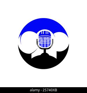 Podcast-Design-Vorlage für das Vektorlogo des Küchenchefs. Logo des singenden Küchenchefs. Stock Vektor