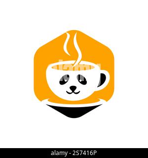 Designvorlage für Panda Coffee Vector Logo. Café-Bar oder Restaurant-Logo-Konzept. Stock Vektor