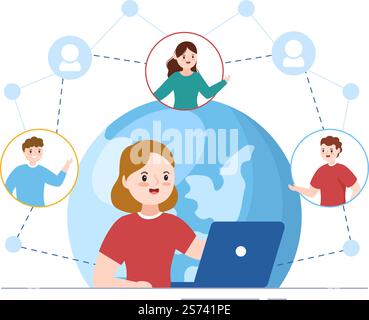 Intranet-Internet-Netzwerk-Verbindungstechnologie zur Weitergabe vertraulicher Unternehmensinformationen in handgezeichneter Cartoon-Grafik Stock Vektor