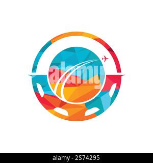 Design mit Vektorlogo für den Zahnradweg. Abstrakter Flugzeugflug mit Gear Logo-Design. Stock Vektor