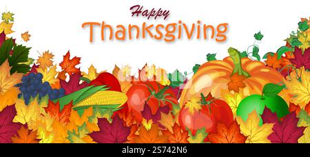 Thanksgiving Fall Banner mit hellen Herbstblättern. Design-Element für die Herbstferien, Veranstaltungen, Rabatte und Verkäufe. Vektorgrafik. Stock Vektor