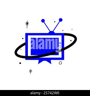 Planet TV Vector Logo-Design. Medien und Unterhaltung, TV-Logo-Konzept. Stock Vektor