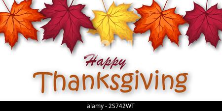 Thanksgiving Fall Banner mit hellen Herbstblättern. Design-Element für die Herbstferien, Veranstaltungen, Rabatte und Verkäufe. Vektorgrafik. Stock Vektor